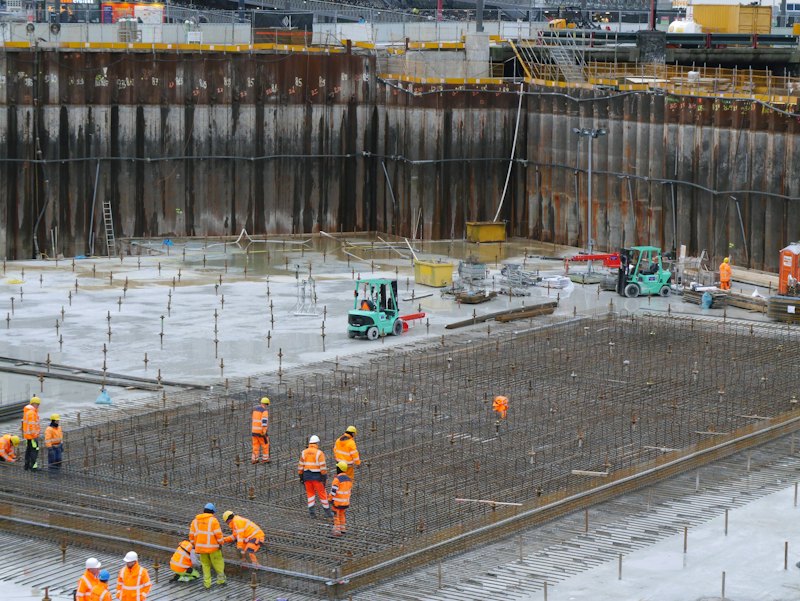 Aerial view of a foundation under construction